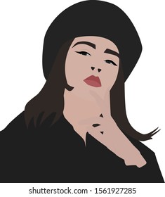 Lady with winter hat, illustration, vector on white background.
