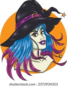 Lady-Hexe auf orangefarbenem Hintergrund