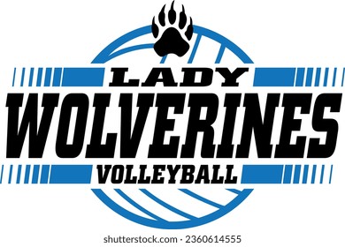 lady wolverines volleyball team design with ball for school, college or league sports