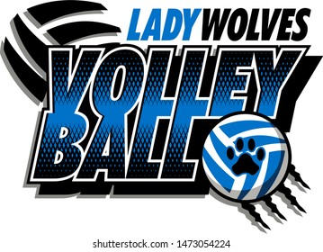 lady wolves volleyball team design with ball and paw print for school, college or league