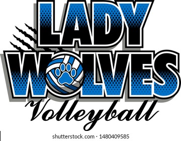 lady wolves volleyball team design with ball and paw print for school, college or league