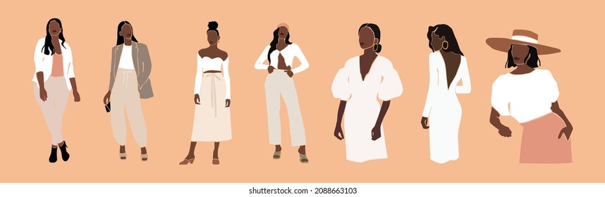 Lady woman abstract vector illustration. Vector illustration of woman in various poses with flat style and pastel colors. Modern minimalist flat vector illustration.