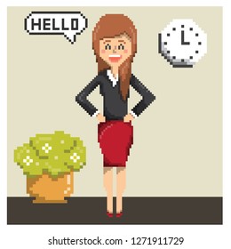 lady worker in pixel art