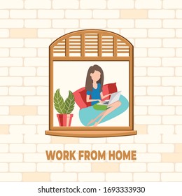 Lady Working From Home Due To Coronavirus, Social Distancing Concept, Freelancer Life Concept