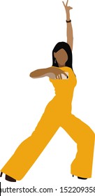 Lady en amarillo, ilustración, vector sobre fondo blanco.