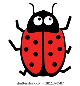 Ladybird animal cartoon character isolated on white background. Cute cartoon ladybug. Red black ladybug kid with eyes, feelers, wings. Crawling bug. Nice beetle for children book.Vector illustration. 