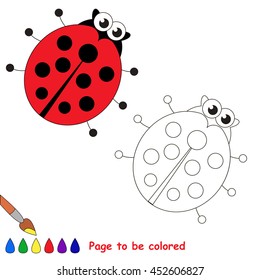 Ladybird to be colored. Coloring book to educate kids. Learn colors. Visual educational game. Simple level of difficulty. Coloring pages.
