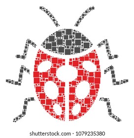 Ladybird Bug collage icon of square figures and spheric dots in various sizes. Vector items are united into ladybird bug illustration design concept.