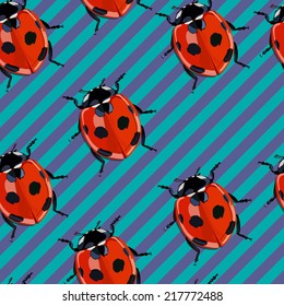 Ladybird bug flat style pattern. Nature insect seamless texture background.