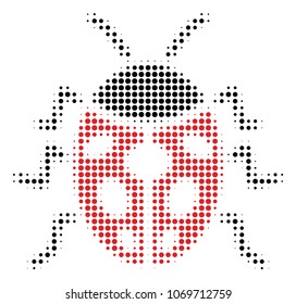 Ladybird Bug halftone vector pictogram. Illustration style is dotted iconic Ladybird Bug icon symbol on a white background. Halftone matrix is circle elements.