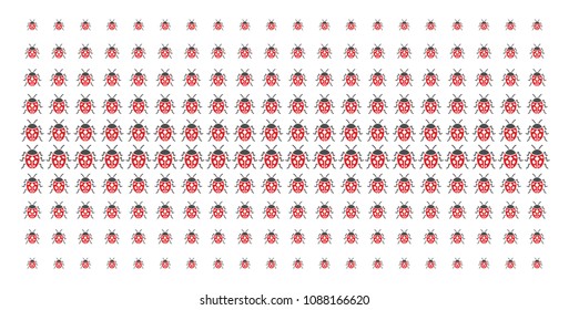 Ladybird bug icon halftone pattern, designed for backgrounds, covers, templates and abstract effects. Vector ladybird bug items arranged into halftone array.