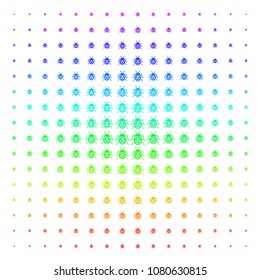 Ladybird Bug icon spectrum halftone pattern. Vector ladybird bug items organized into halftone grid with vertical spectrum gradient. Designed for backgrounds, covers and abstraction concepts.