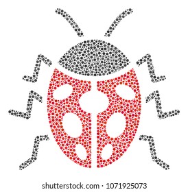 Ladybird Bug mosaic of round dots in different sizes and color tints. Round dots are combined into ladybird bug vector collage. Dotted vector illustration.