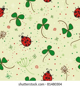 ladybird with clover seamless pattern