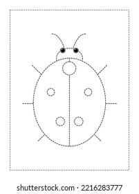 ladybird Continue the pattern with pen, dotted line practice worksheet for preschoolers