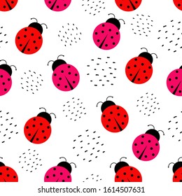Ladybird cute seamless pattern. Vector illustration.