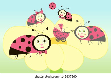 Ladybird family illustration