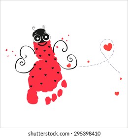 Ladybird with feet prints vector background