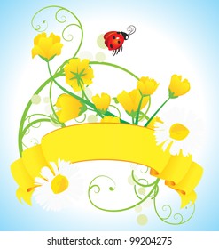 ladybird grass and daisies vector meadow illustration