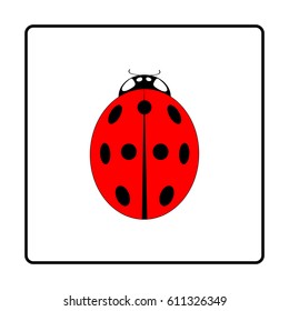 Ladybird isolated. Illustration ladybug in black frame. Cute colorful sign red insect symbol spring, summer, garden. Template for t shirt, apparel, card, poster. Design element. Vector illustration