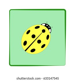 Ladybird isolated. Illustration ladybug in green frame. Cute colorful sign yellow insect symbol spring, summer, garden. Template for t shirt, apparel, card, poster. Design element Vector illustration