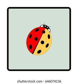 Ladybird isolated. Illustration ladybug in green frame. Cute colorful sign insect symbol spring, summer, garden. Template for t shirt, apparel, card, poster. Design element Vector illustration