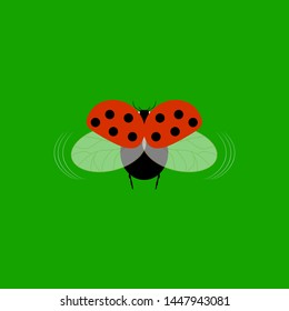 Ladybird isolated. Illustration ladybug on green background. Cute colorful sign red insect symbol spring, summer, garden. Template for t shirt, apparel, card, poster Design element Vector illustration