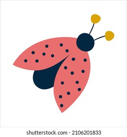 Ladybird isolated on white background. Insect ladybug with wings and dots for kids design in simple scandinavian style. Colorful trendy spring illustration. Vector illustration design.