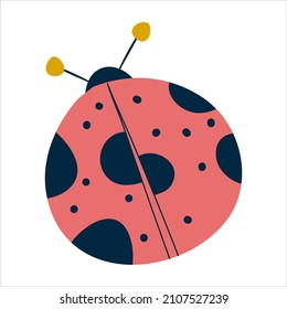 Ladybird isolated on white background. Insect ladybug with wings and dots for kids design in simple scandinavian style. Colorful trendy spring illustration. Vector illustration design.