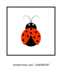 Ladybird isolated in square. Illustration ladybug. Cute colorful sign red insect symbol spring, summer, garden. Template for t shirt, apparel, card, poster, etc. Design element Vector illustration.