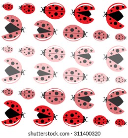 ladybird or ladybug flying vector pattern. Beetle nature background.