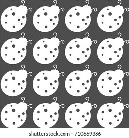 Lady-bird or ladybug pattern on light background. Cartoon vector illustration. Endless insect texture for textile
