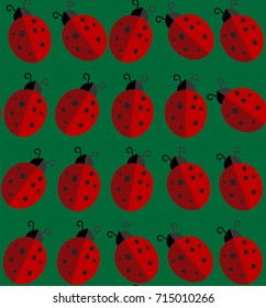 Lady-bird or ladybug pattern on light background. Cartoon vector illustration. Endless insect texture for textile