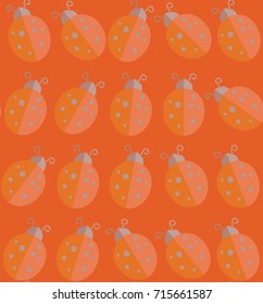 Lady-bird or ladybug pattern on light background. Cartoon vector illustration. Endless insect texture for textile