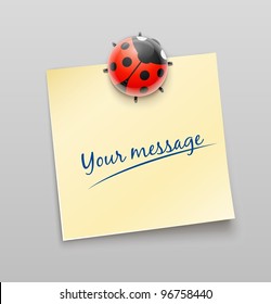ladybird magnet pin on sheet vector illustration EPS10. Transparent objects used for shadows and lights drawing