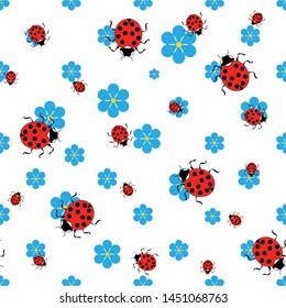 Ladybird on flower seamless pattern. Fashion graphic background design. Modern stylish abstract texture. Colorful template for prints, textiles, wrapping, wallpaper, website. Vector illustration.