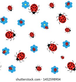 Ladybird on flower seamless pattern. Fashion graphic background design. Modern stylish abstract texture. Colorful template for prints, textiles, wrapping, wallpaper, website. Vector illustration.