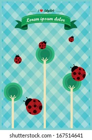 ladybird on grass poster template vector/illustration / background/ greeting card