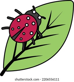 ladybird on leaf Concept, Marybeetle vector color icon design, Farm and Gardening symbol, villagers life Sign, countryside and Livestock stock illustration
