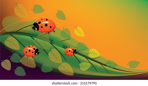 Ladybird on the leaf  (EPS-10, mesh)