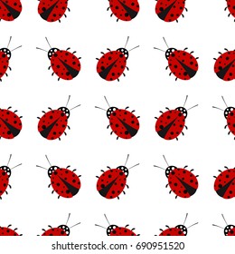 Ladybird on a white background. Seamless pattern.