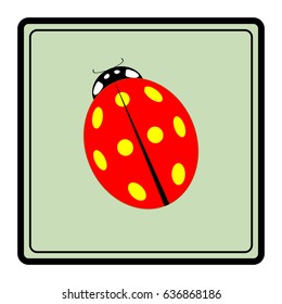 Ladybird red icon. Illustration ladybug in green square. Cute colorful sign insect symbol spring, summer, garden. Template for t shirt, apparel, card, poster. Design element Vector illustration