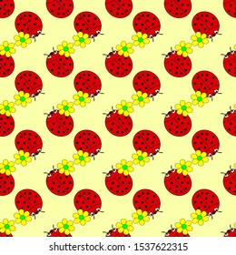 Lady-bird or red ladybug pattern on light background. Endless insect texture for textile