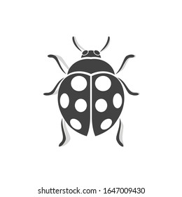 Ladybird sign. Ladybug insect. Scarab beetle. Bug logo. Flat minimalist design. white background Gray black vector. product brand service label banner board display. App icon.