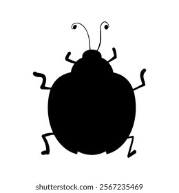 Ladybird silhouette isolated on white background. Black silhouette of beetle or ladybug. Entomology, botanic or biology design element for poster, flyer, or book cover. Stock vector illustration