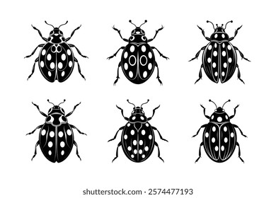 Ladybird silhouette vector set with white background
