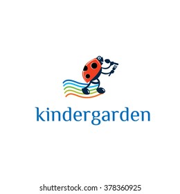Ladybird vector kindergarten logo (sign, symbol, icon, emblem). Playgroup, preschool sign