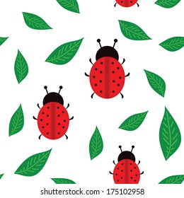 LadyBirds background seamless texture with leafs