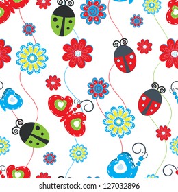 Ladybirds and butterflies seamless pattern