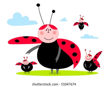 Ladybirds family - vector